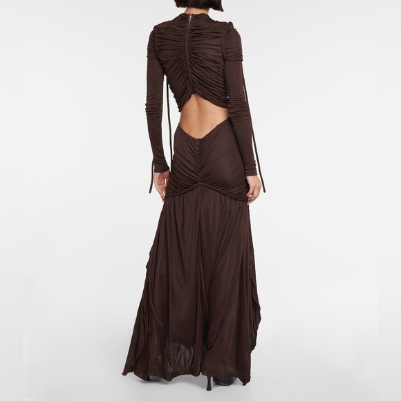 PROENZA SCHOULER Cutout Ruched Jersey Maxi Dress in Dark Brown - Picture 4 of 16